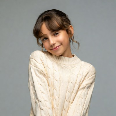 Smiling girl in white sweater