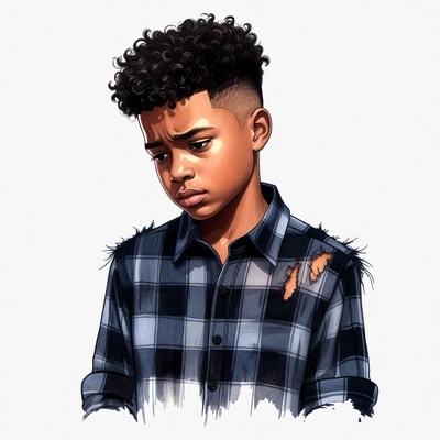 African-American boy with sad expression