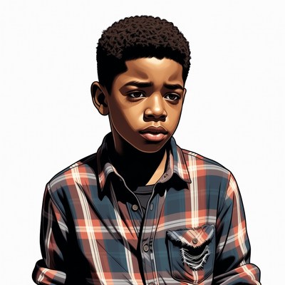 African-American boy in plaid shirt
