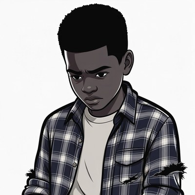 African-American boy with serious expression