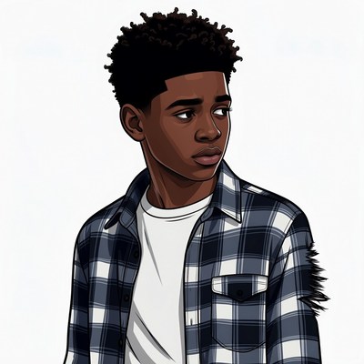 African-American boy in plaid shirt