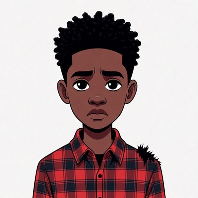 African-American boy with sad expression