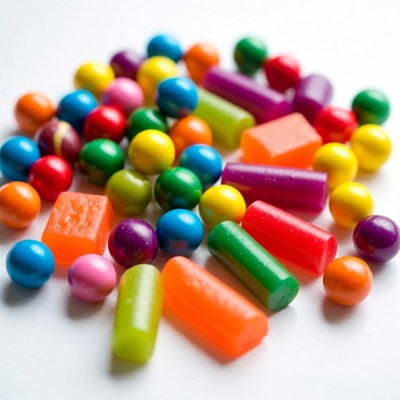 Colorful Candy Assortment on White Background