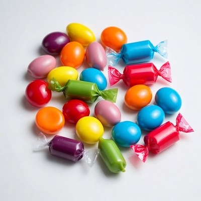 Colorful Candy Pile on White Background