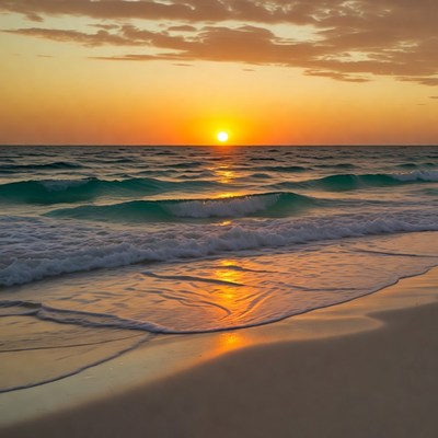Sunset over ocean waves