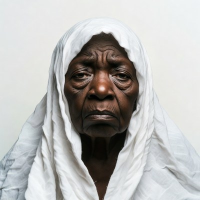 Elderly African woman in white headscarf