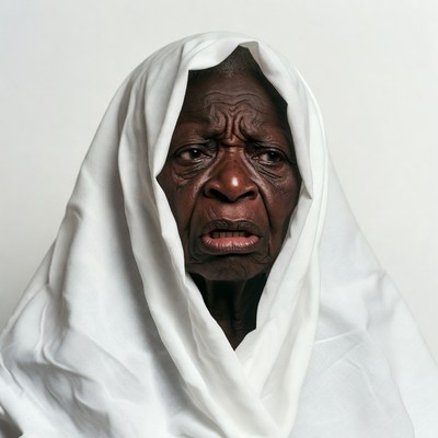 Elderly African man in white headwrap