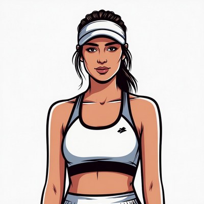 Woman in tennis outfit with visor