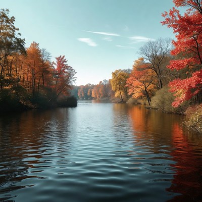 Autumn Trees Reflecting in Calm Lake