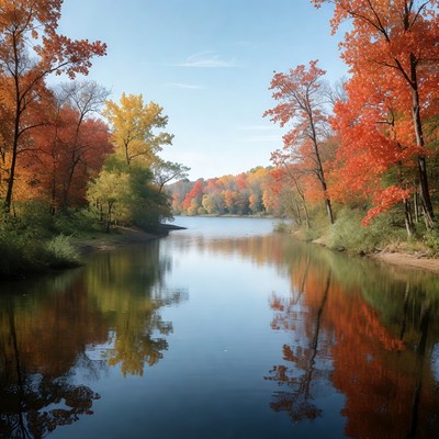 Autumn Trees Reflecting in Calm Lake