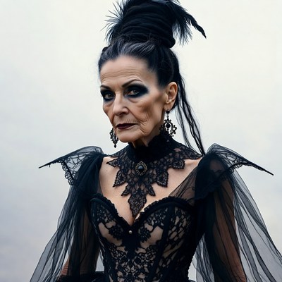 Woman in black lace witch costume