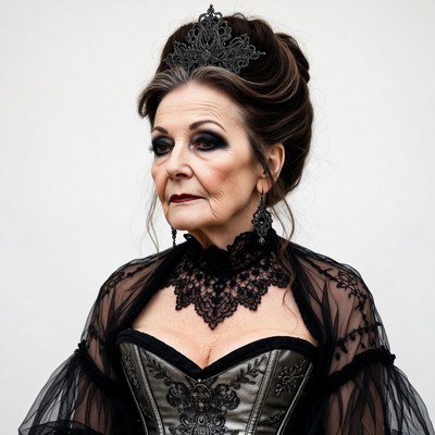 Elderly woman in gothic corset dress