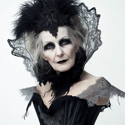 Woman in gothic black lace headdress