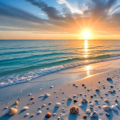 Sunset Beach with Seashells