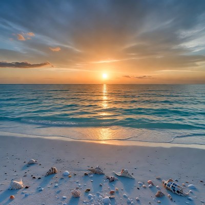 Sunset Beach with Seashells