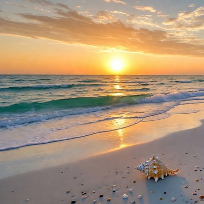 Seashell on Beach at Sunset