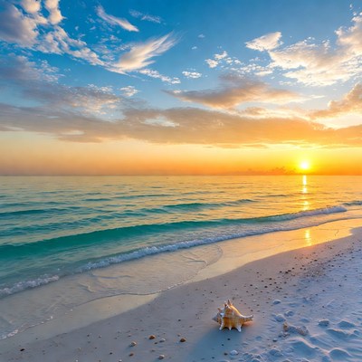 Seashell on Beach at Sunset
