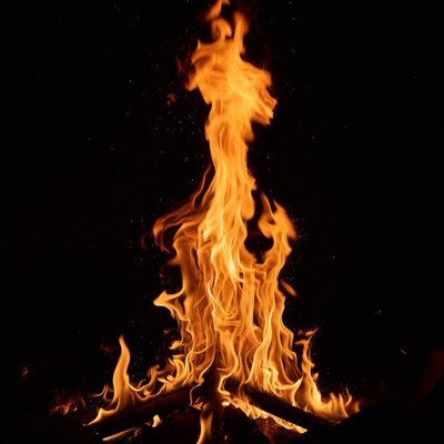 Burning Fire Flames on Black Background