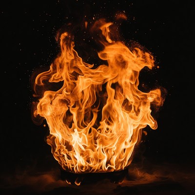 Bright orange flames on black background