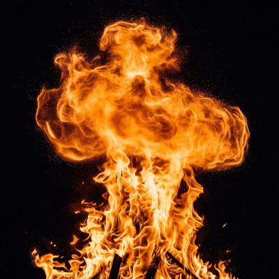 Exploding Fire Burst on Black Background