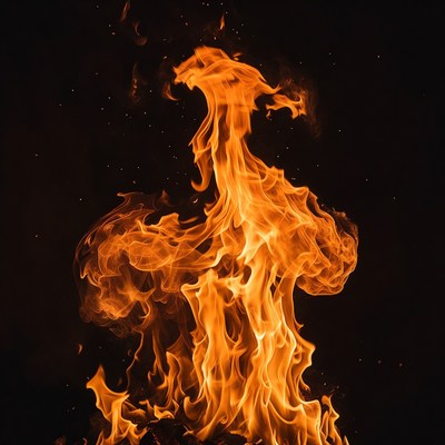 Fiery flames on black background