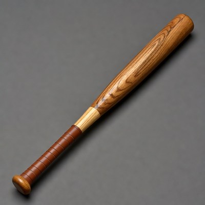 Wooden baseball bat with leather grip