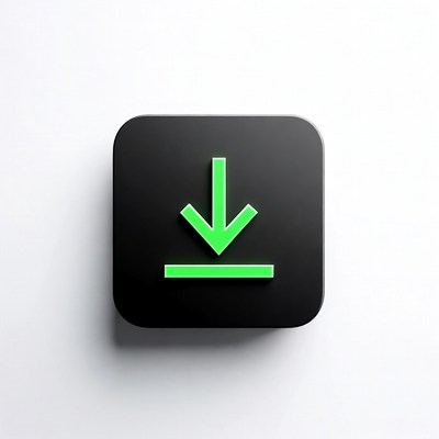 Green Download Icon on Black Square