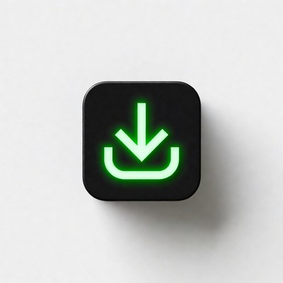 Green Download Icon on Black Button
