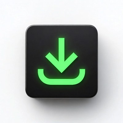 Green Download Icon on Black Square