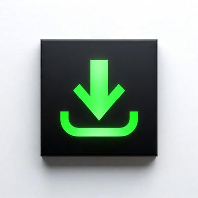 Green Download Icon on Black Square