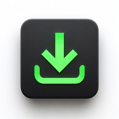 Green Download Icon on Black Square