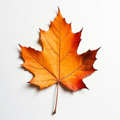 Orange maple leaf on white