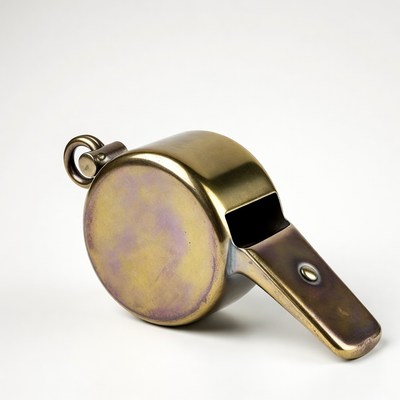 Brass whistle on white background
