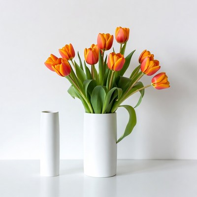 Orange Tulips in White Vase