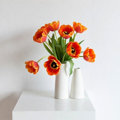 Orange Tulips in White Vases