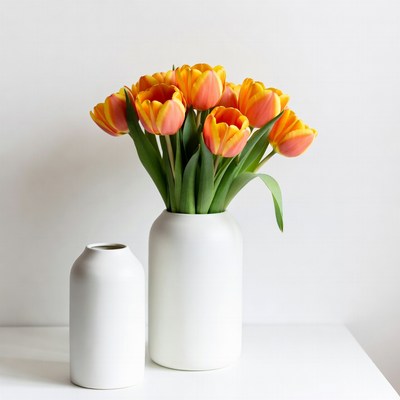 Orange Tulips in White Vase