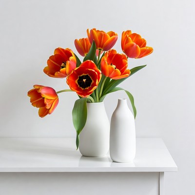 Orange Tulips in White Vase