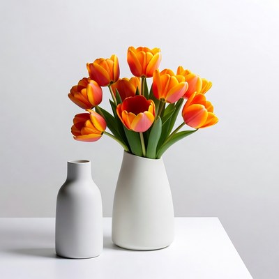 Orange Tulips in White Vase