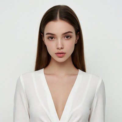 Woman in white V-neck dress