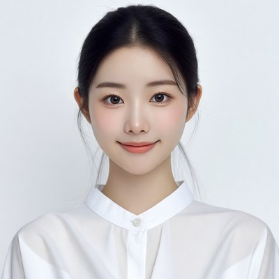 Asian woman smiling in white shirt