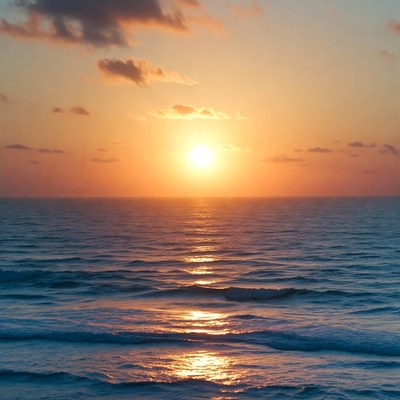 Sunset over calm ocean waves