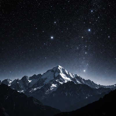 Snowy Mountain Under Starry Night Sky