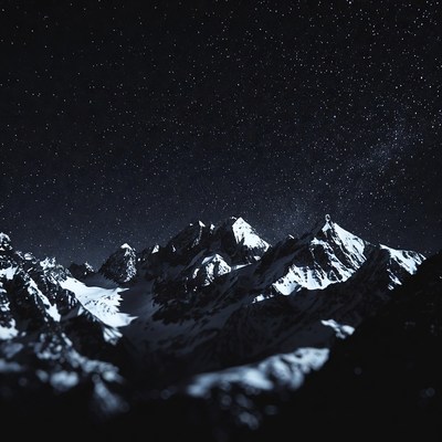 Snowy Mountains Under Starry Night Sky