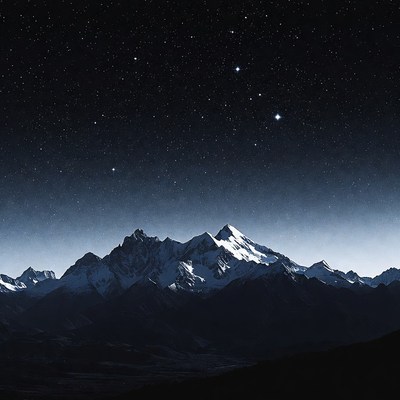 Snowy Mountains Under Starry Night Sky