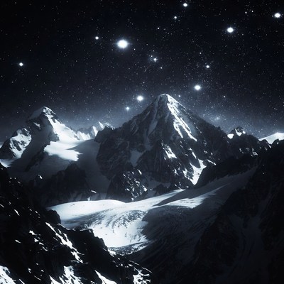 Snowy Mountains Under Starry Night Sky