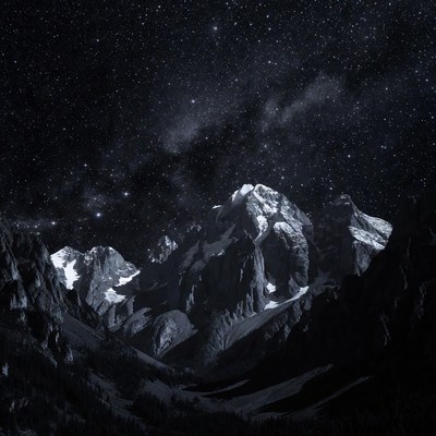 Snowy Mountains Under Starry Milky Way Sky