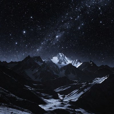 Snowy Mountains Under Starry Milky Way