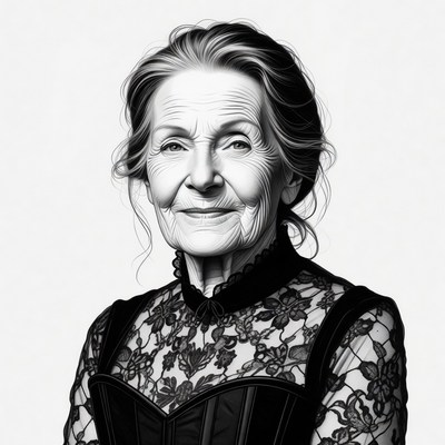 Elderly woman in lace corset