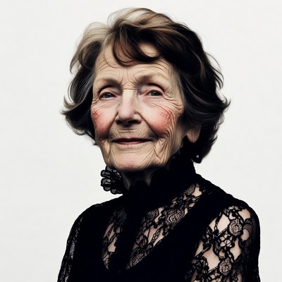 Elderly woman in black lace dress