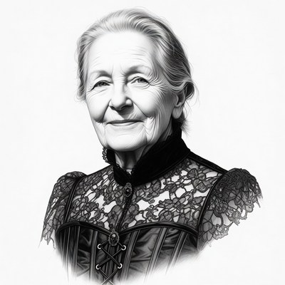 Elderly woman in black lace dress